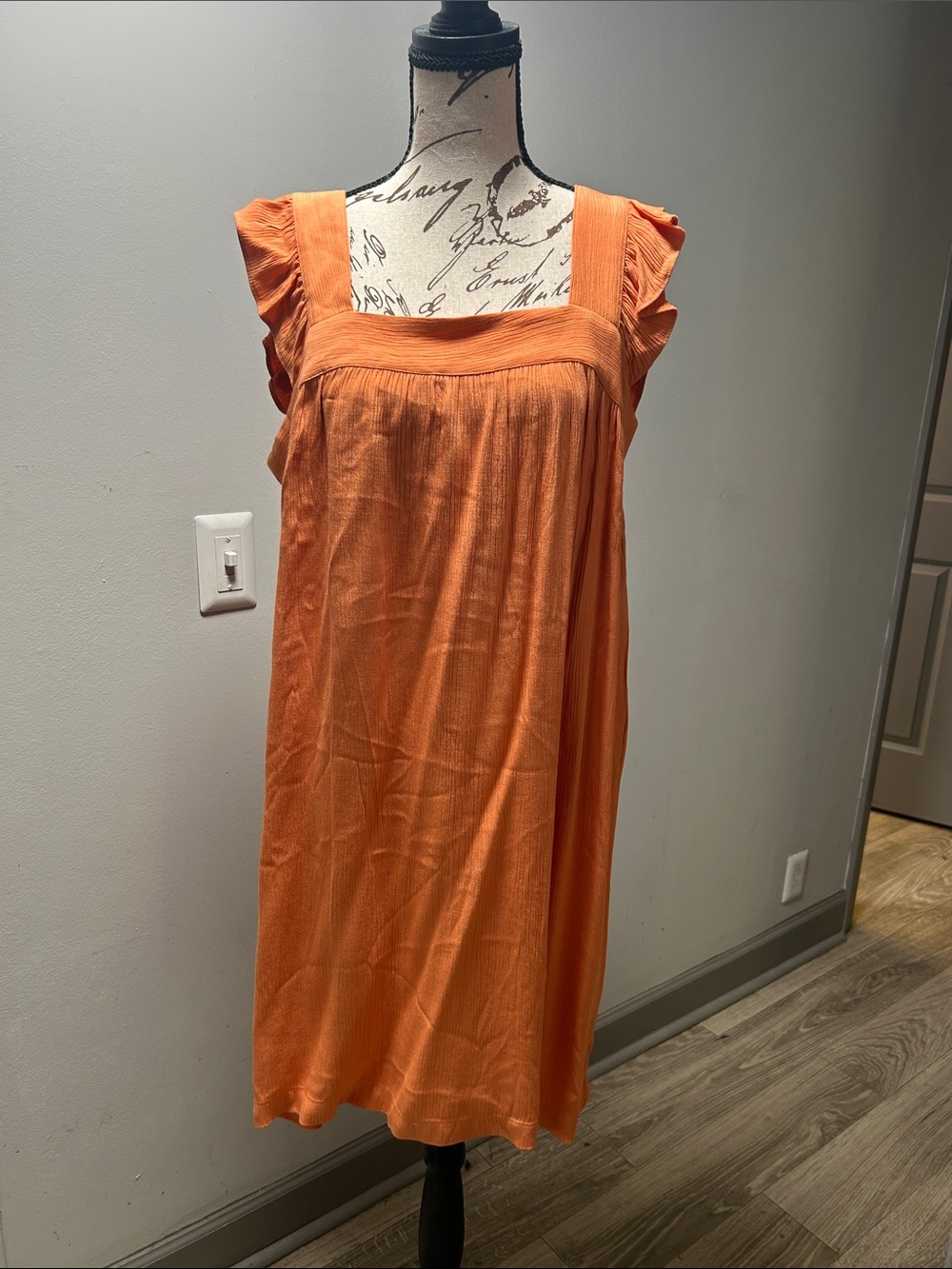 LOFT Orange Midi Dress with Ruffled Cap Sleeves